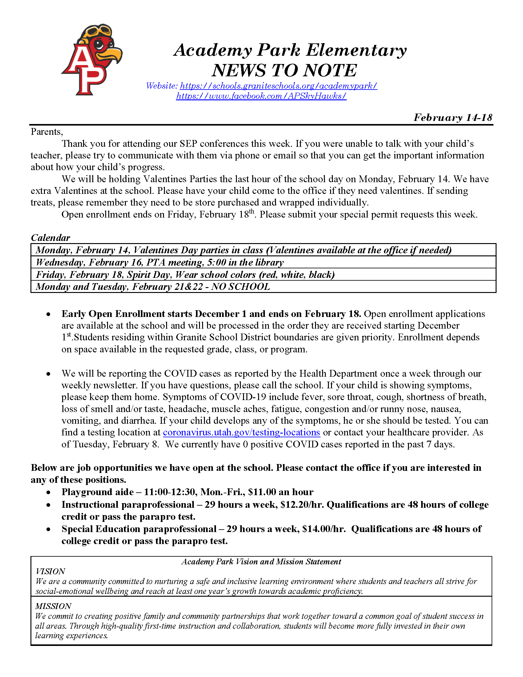 Weekly Newsletter February 14-18