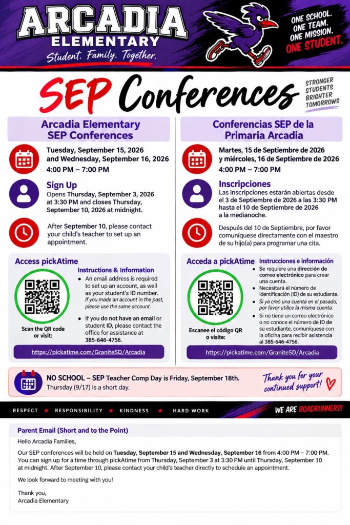 Arcadia Elementary SEP Conferences flyer