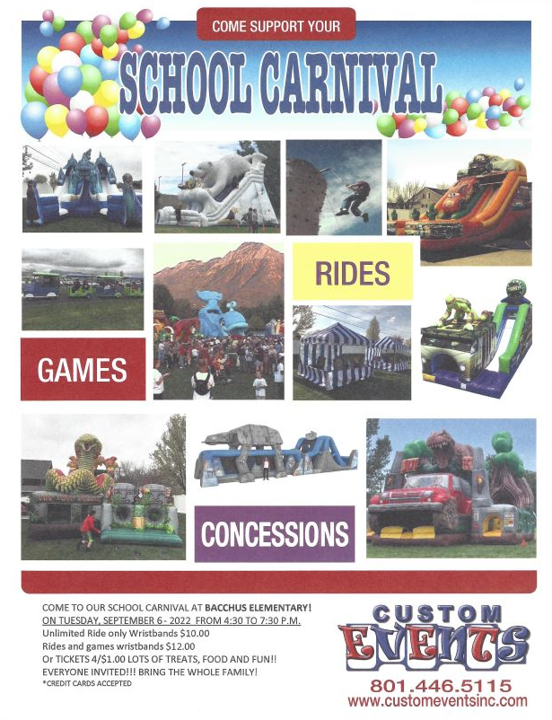 School Carnival, Tuesday September 6 4:30-7:30
