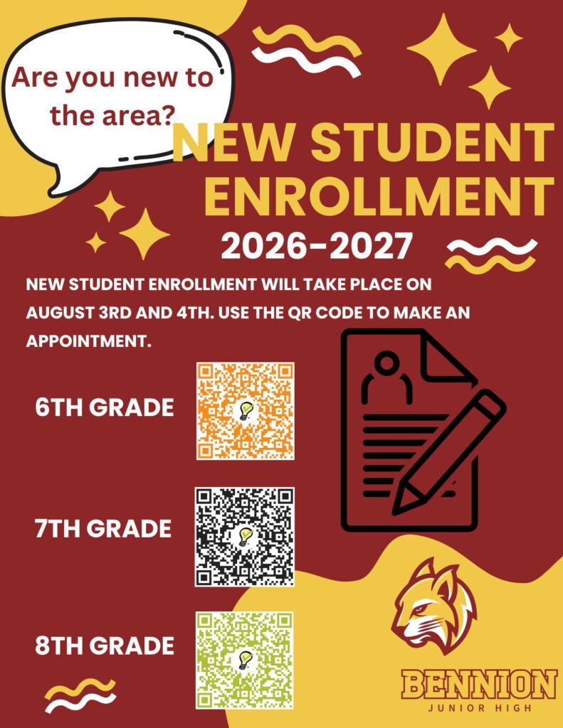 Bennion Junior High new student enrollment flyer