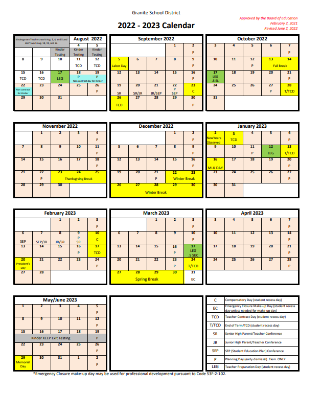 Granite School District 2022-2023 Calendar