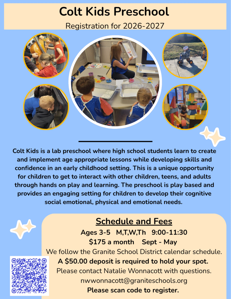 Colt Kids Preschool registration flyer for 2026-2027
