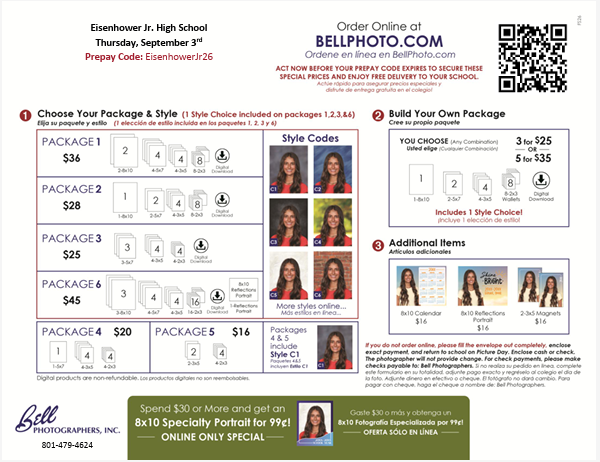 Eisenhower Jr. High school picture day flyer