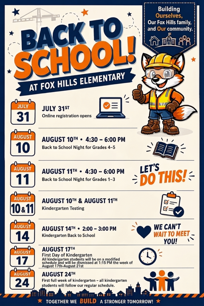 Fox Hills Elementary Back to School flyer