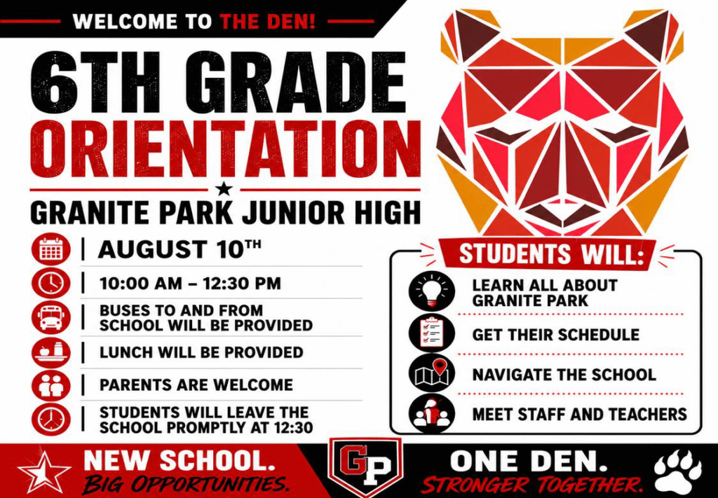 6th Grade Orientation event flyer