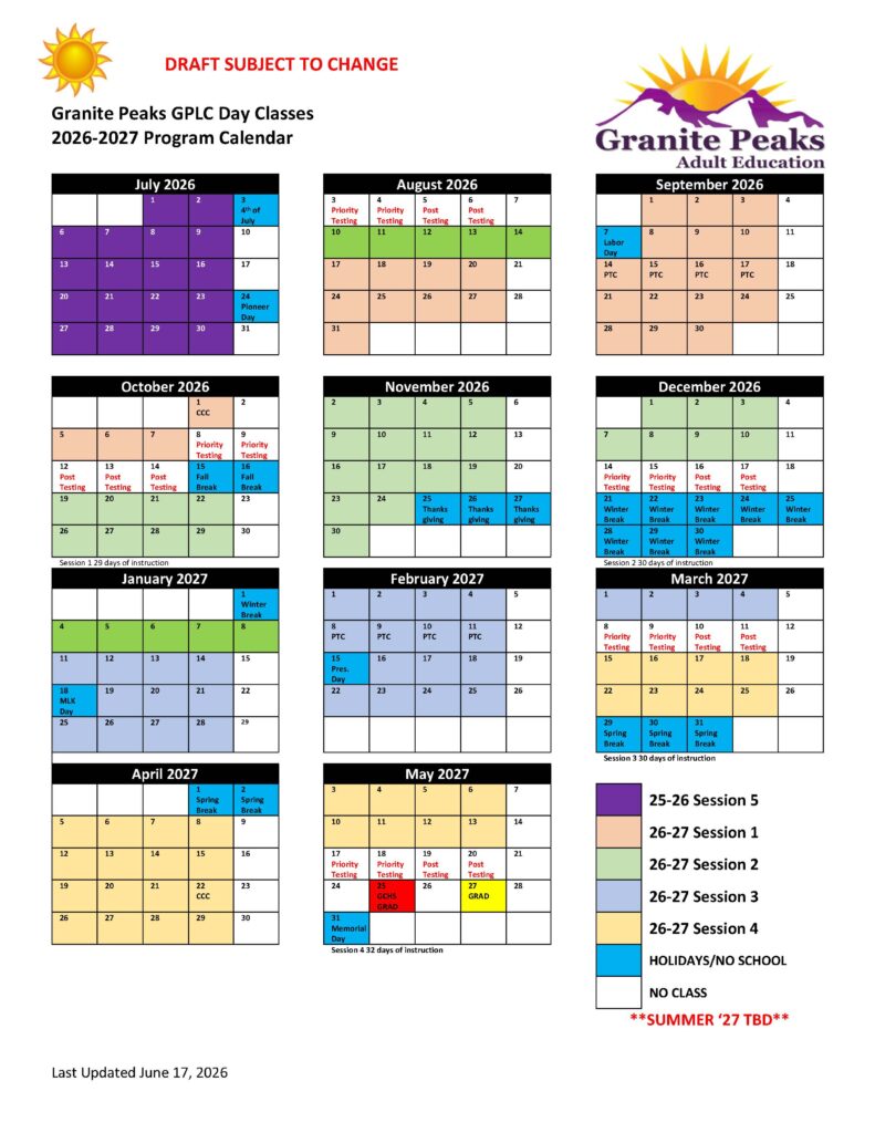 PDF Class Calendar 2026-2027