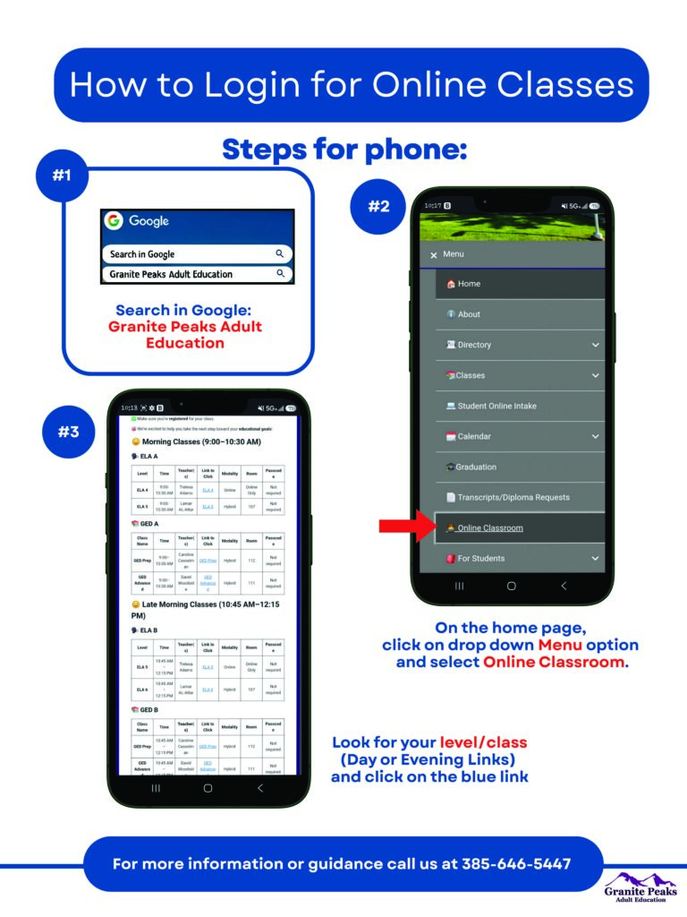 How login for online classes from mobile device