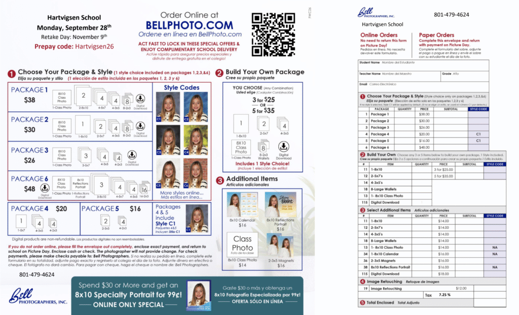 Hartvigsen school portrait order form