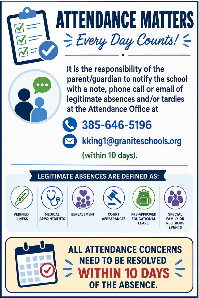 call Attendance Office at 385-646-5196 for absence. (PNG)