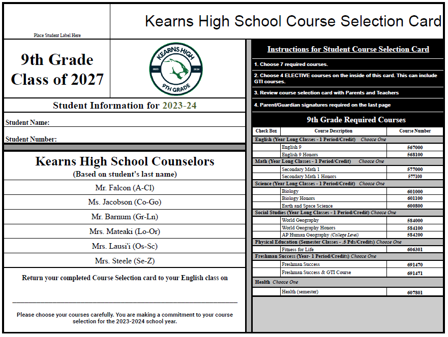 Course Selection Cards