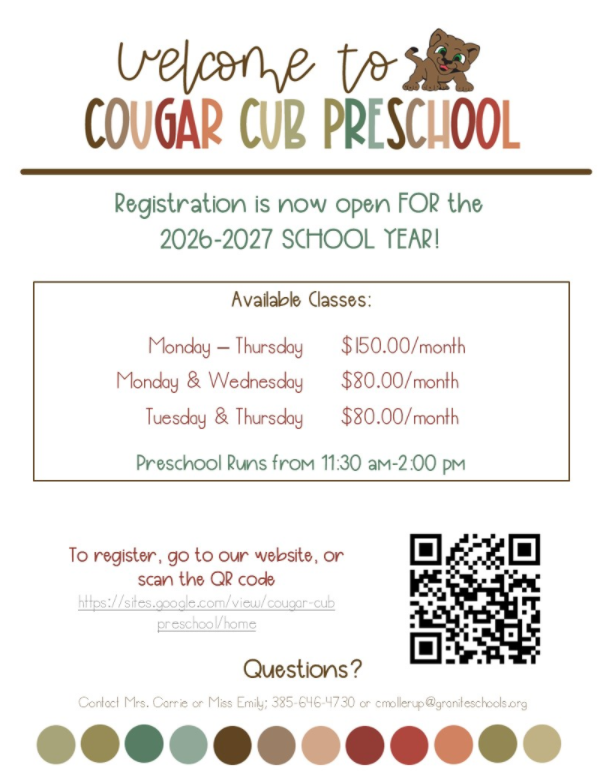 Cougar Cub Preschool registration flyer