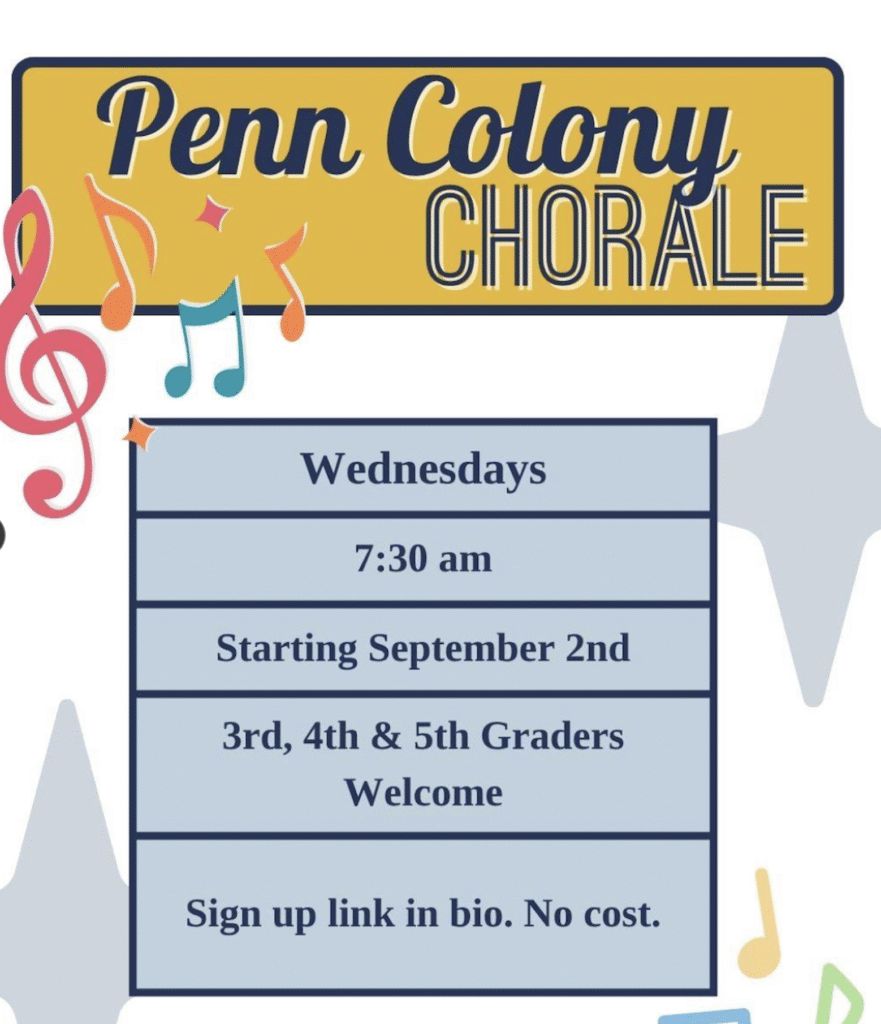 Penn Colony Chorale signup flyer
