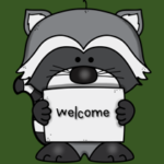 Raccoon holding a welcome sign