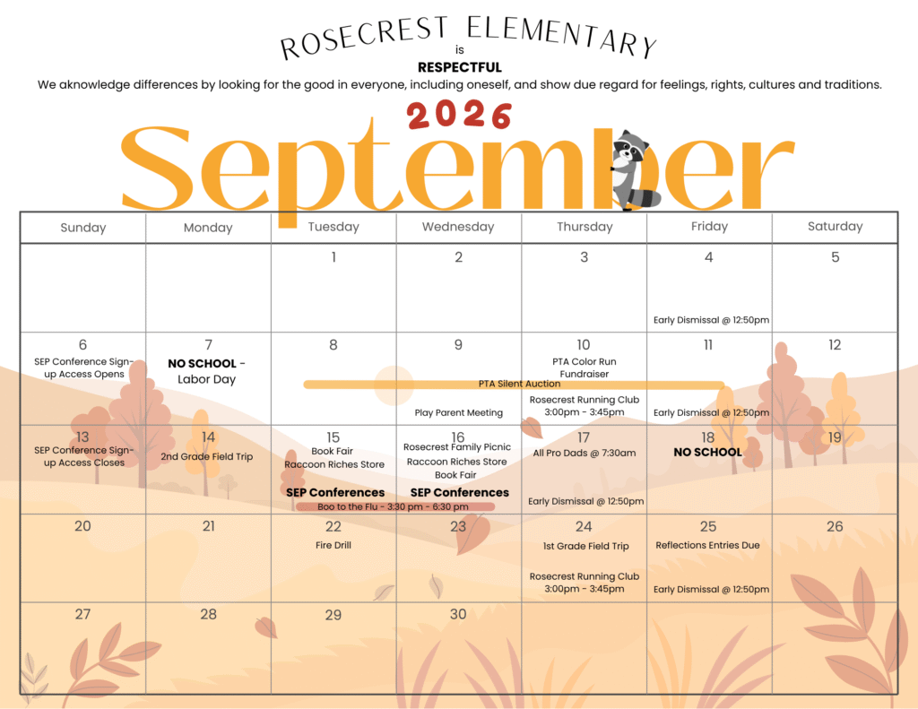 Rosecrest Elementary September 2026 school calendar