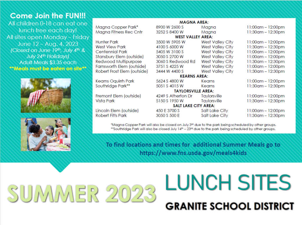 Summer lunch locations flier.