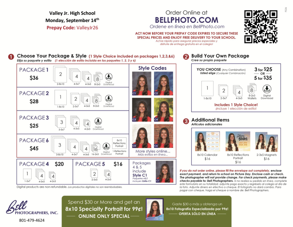 Valley Jr. High Bell Photo order flyer