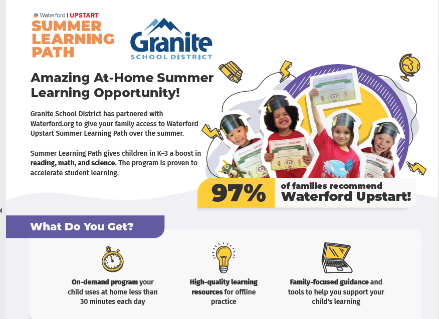 Waterford Upstart Informational Flier (see linked text "summer learning")