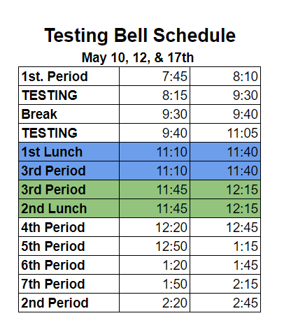 testing bell schedule
