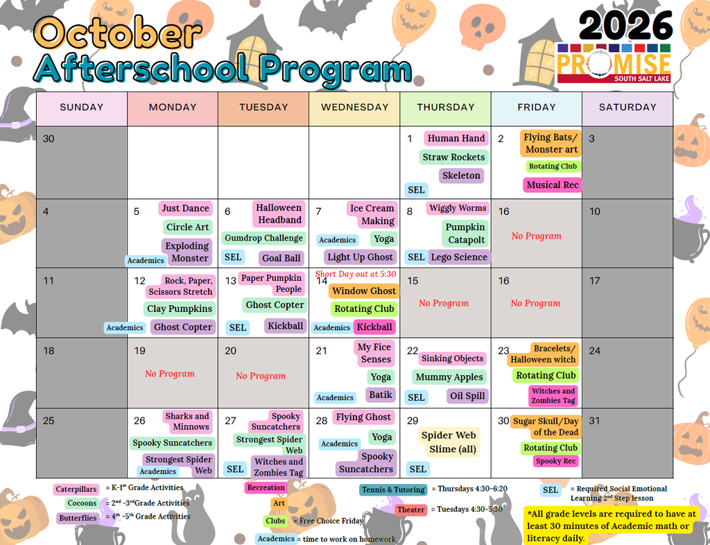 October 2026 Afterschool Calendar