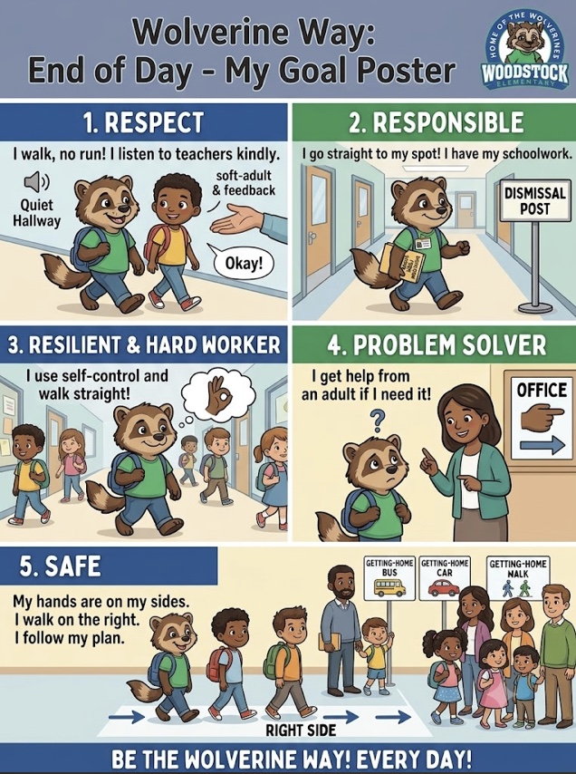 Wolverine Way end of day poster with illustrations