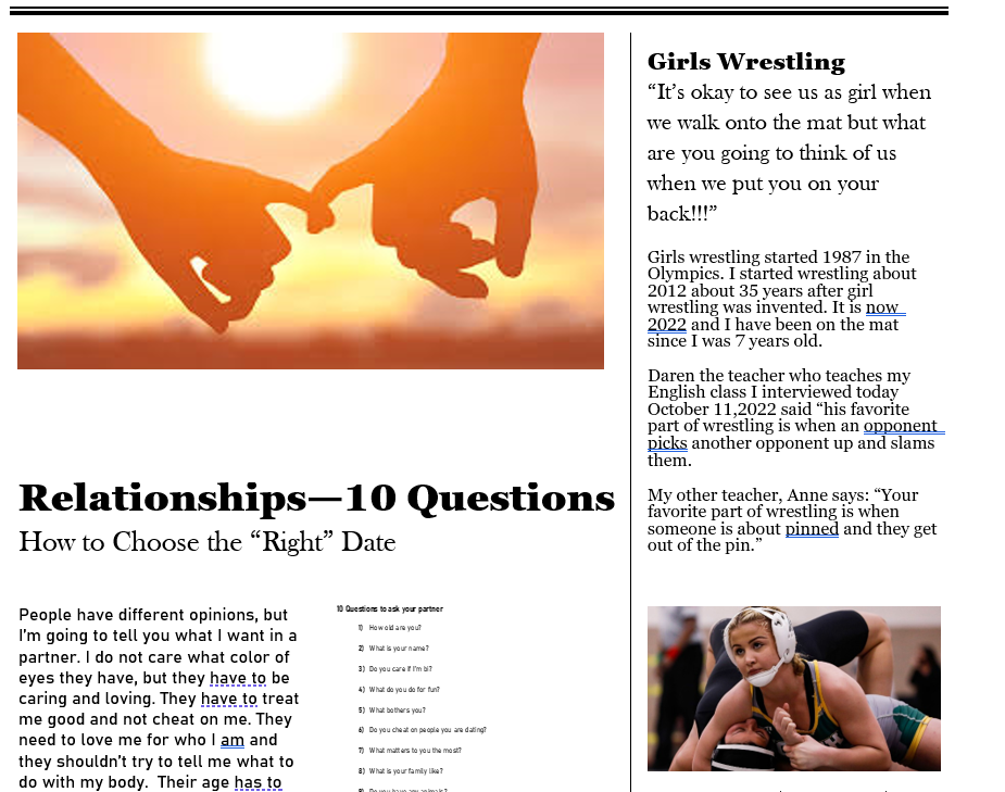 Article about relationships and Girls Wrestling